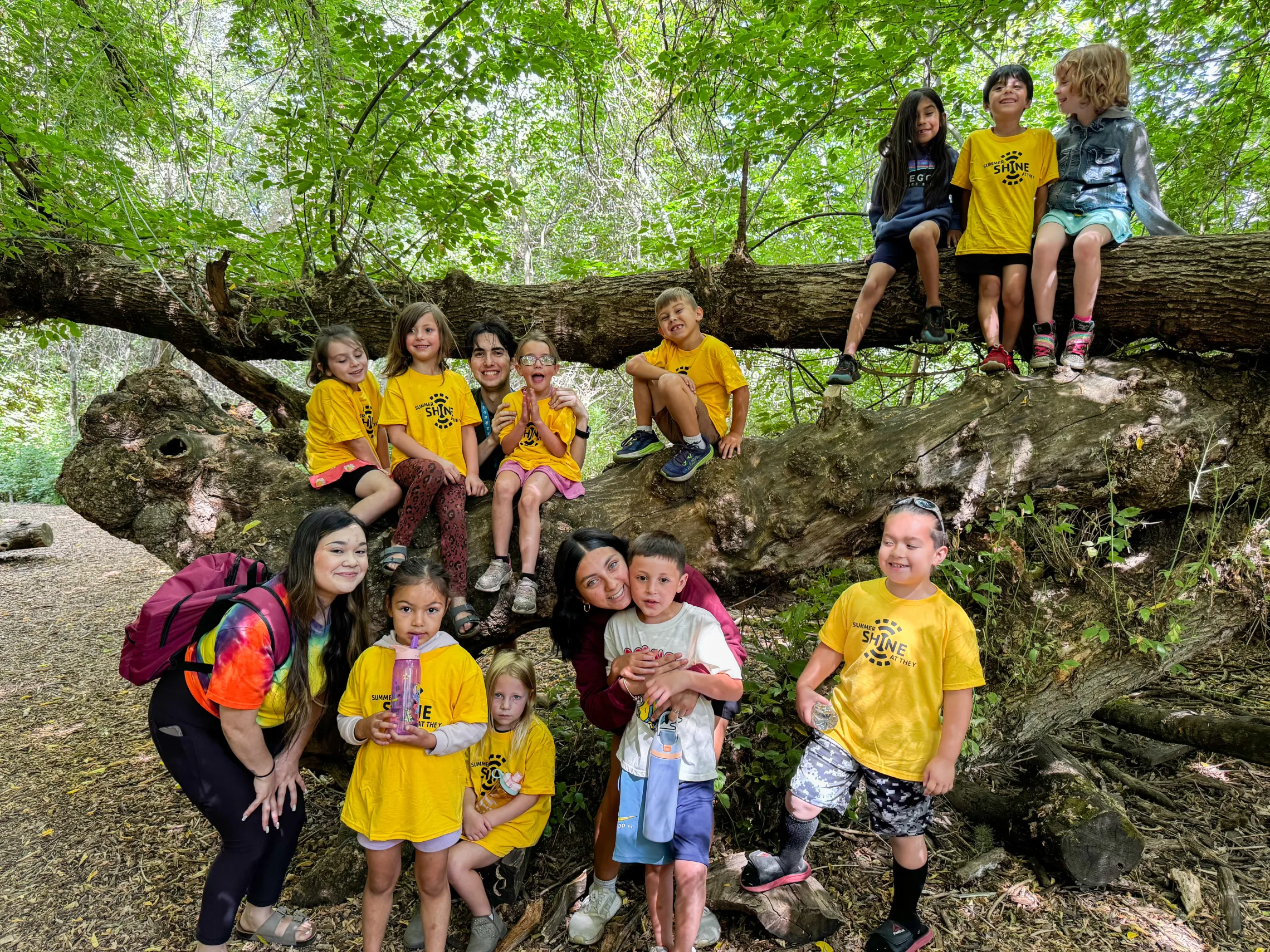 Kids in camp posing for a photo 