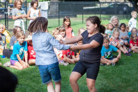 Two kids playing outside